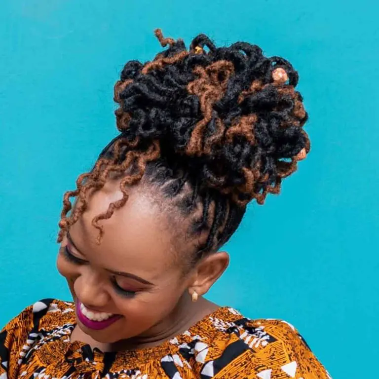 Black and Brown Dreadlocks Tied in a Top Bun