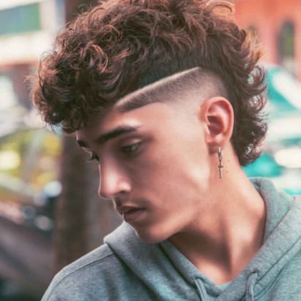 Curly Mullet With Mid Skin Fade