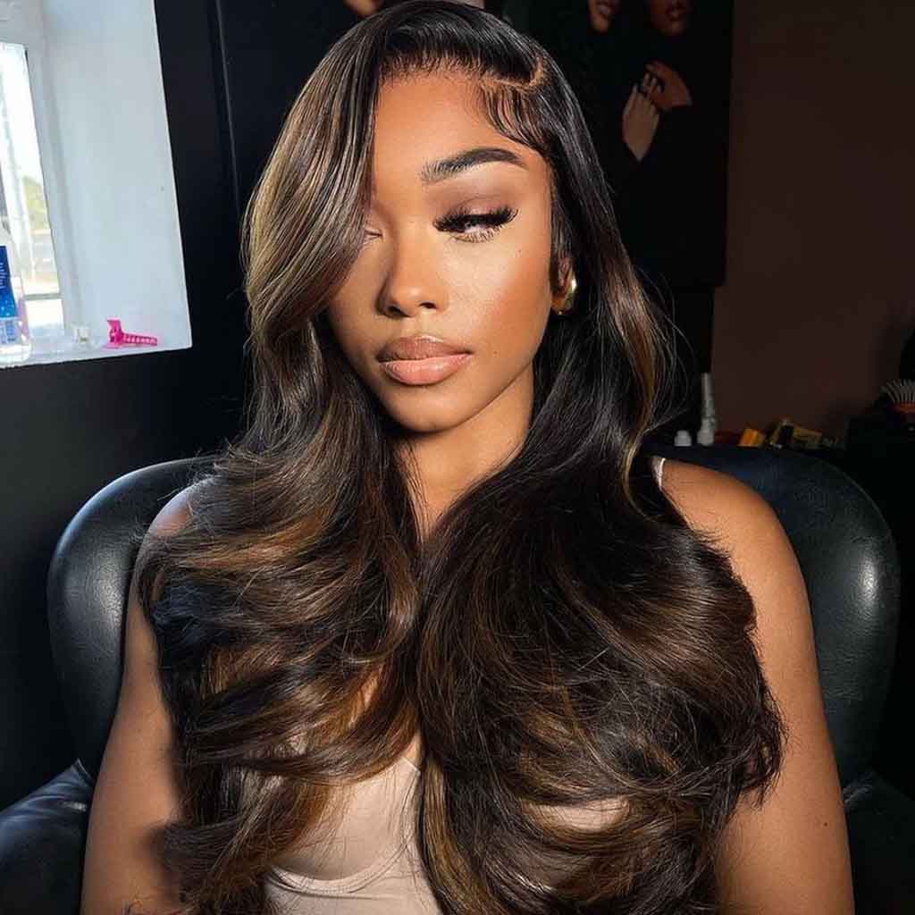 Long Wavy Black Hair With Brown Streaks