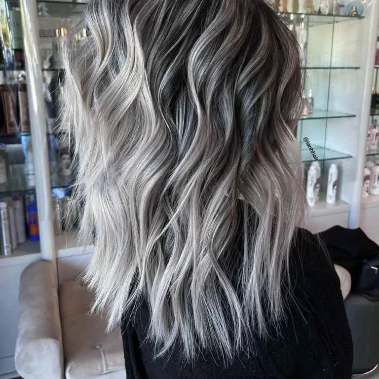 Medium Wavy Hair With Silver Balayage Ombre