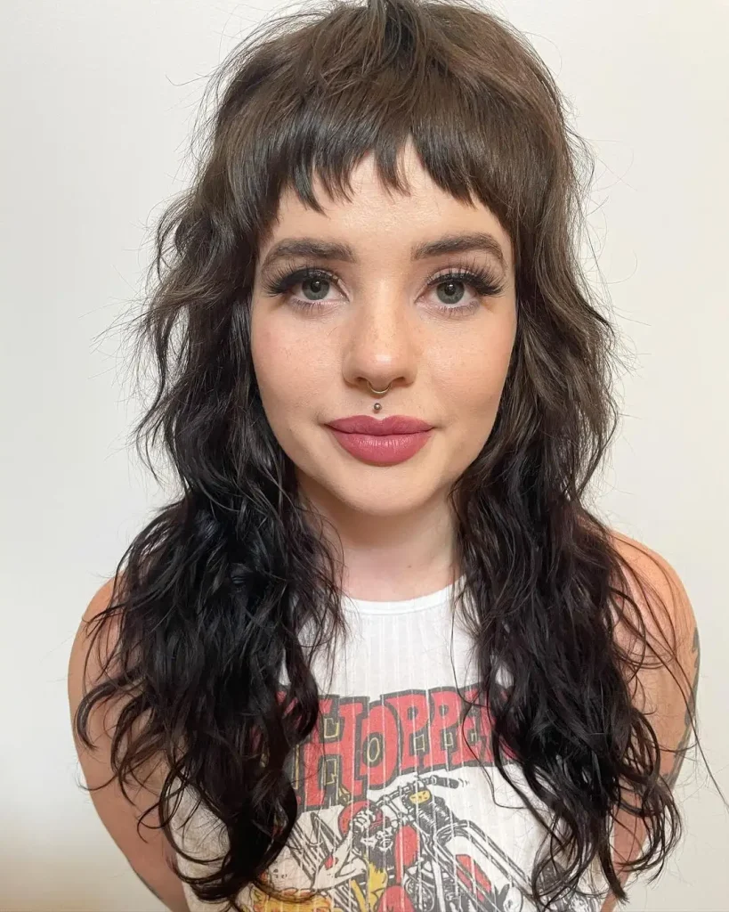10. Shag Mullet Wolf Cut With Asymmetric Micro Bangs