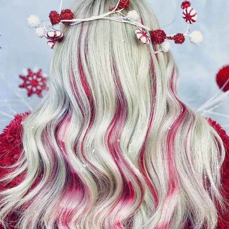 Candy Cane Look on Long Wavy Hair
