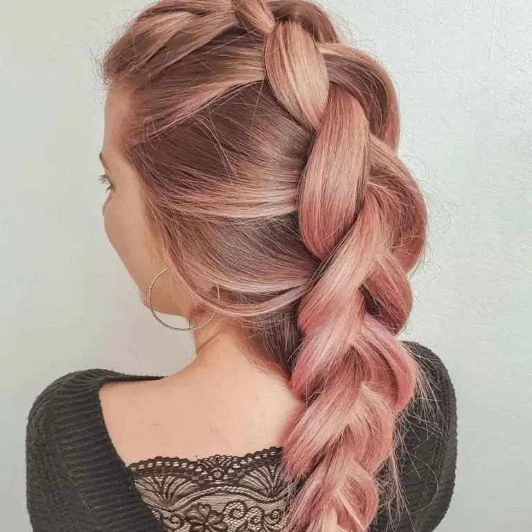 Long Thick Dutch Braid on Brown Pink Hair