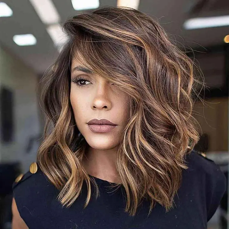 Mocha Brown Extended Bob With Caramel Highlights