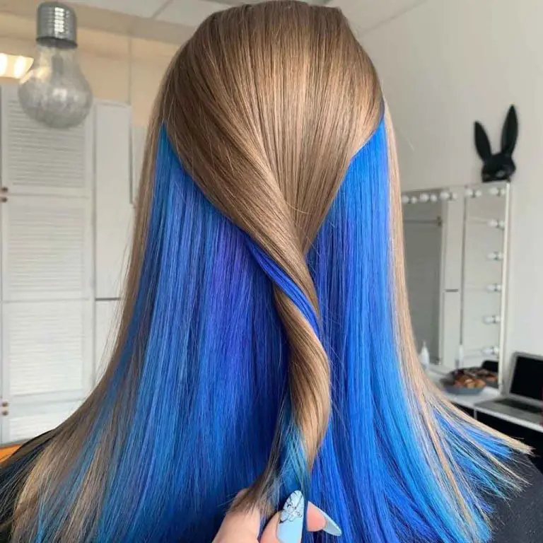 Straight Bronde Hair With Royal Blue Color Underneath