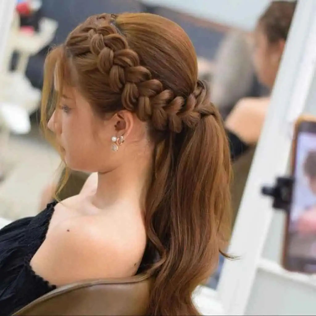 Dutch Braid Complimented With Ponytail on Ginger Hair