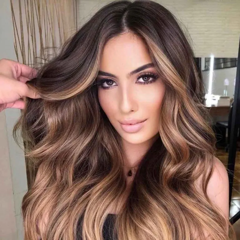 Long Brown Wavy Hair With Caramel Balayage