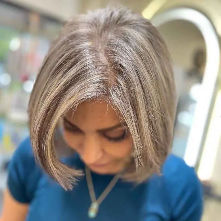 Brown Bob Cut With Silver Highlights