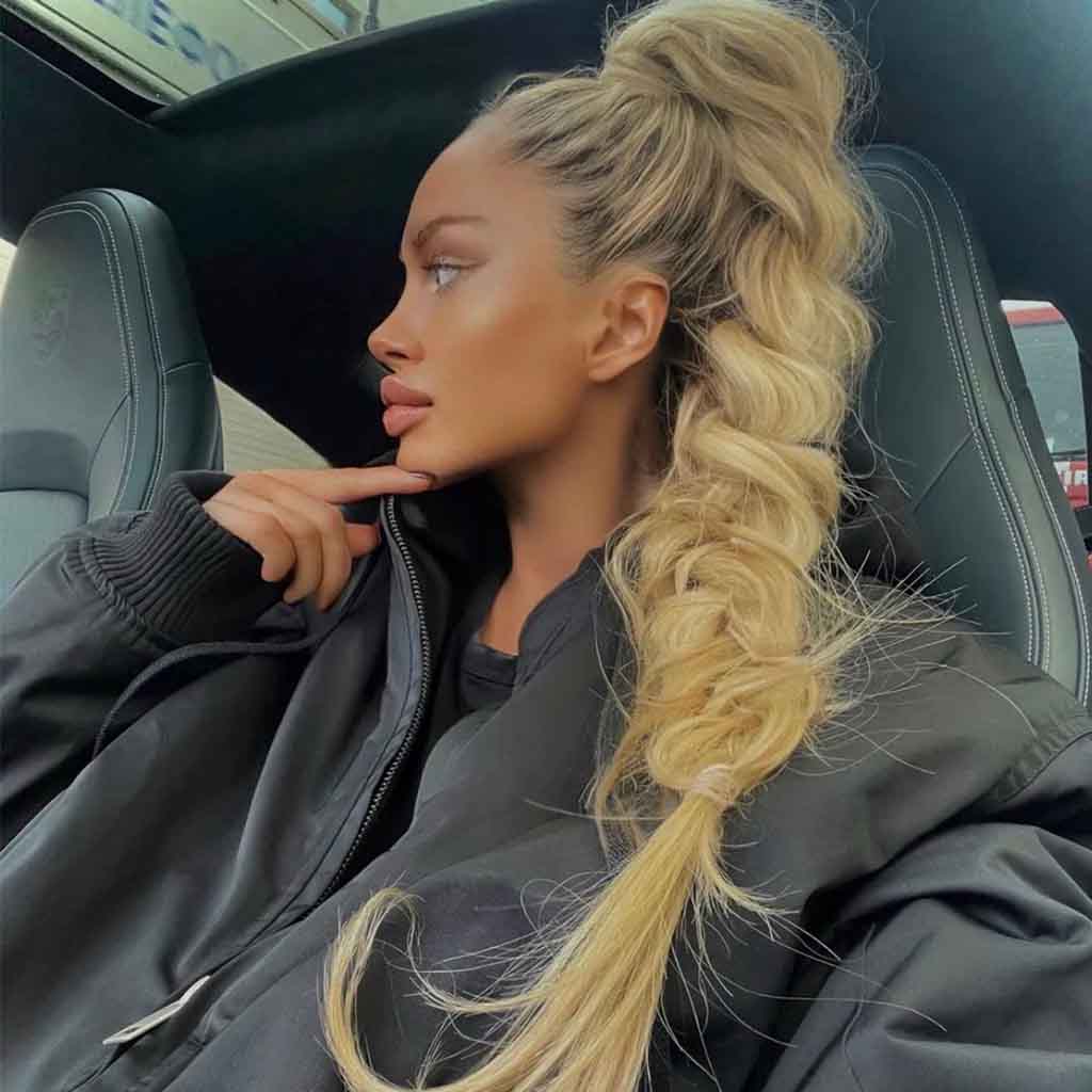 Long Blonde High Pull-Through Tousled Braid