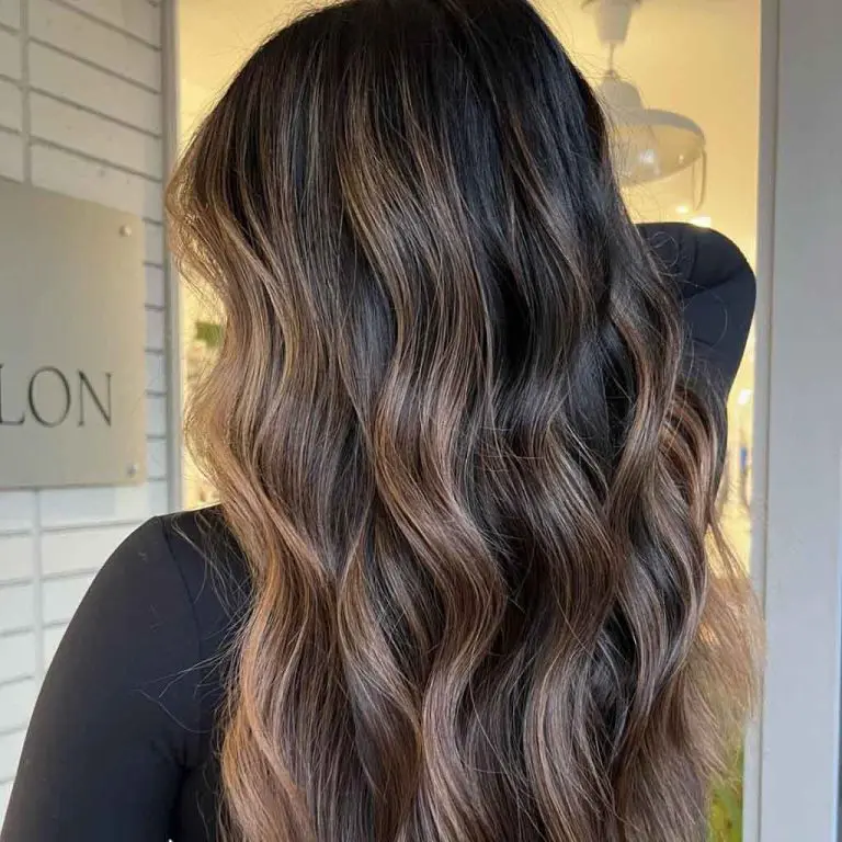 Long Brunette Hair With Beachy Waves and Caramel Highlights