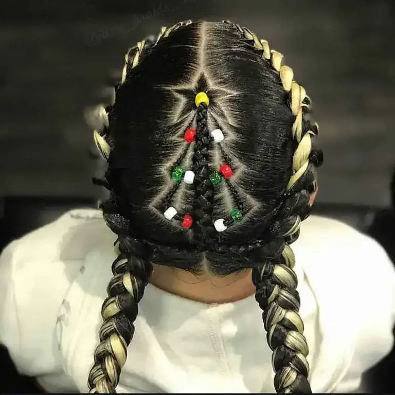 Black Blonde Dutch Braid With Beaded Christmas Tree Crown