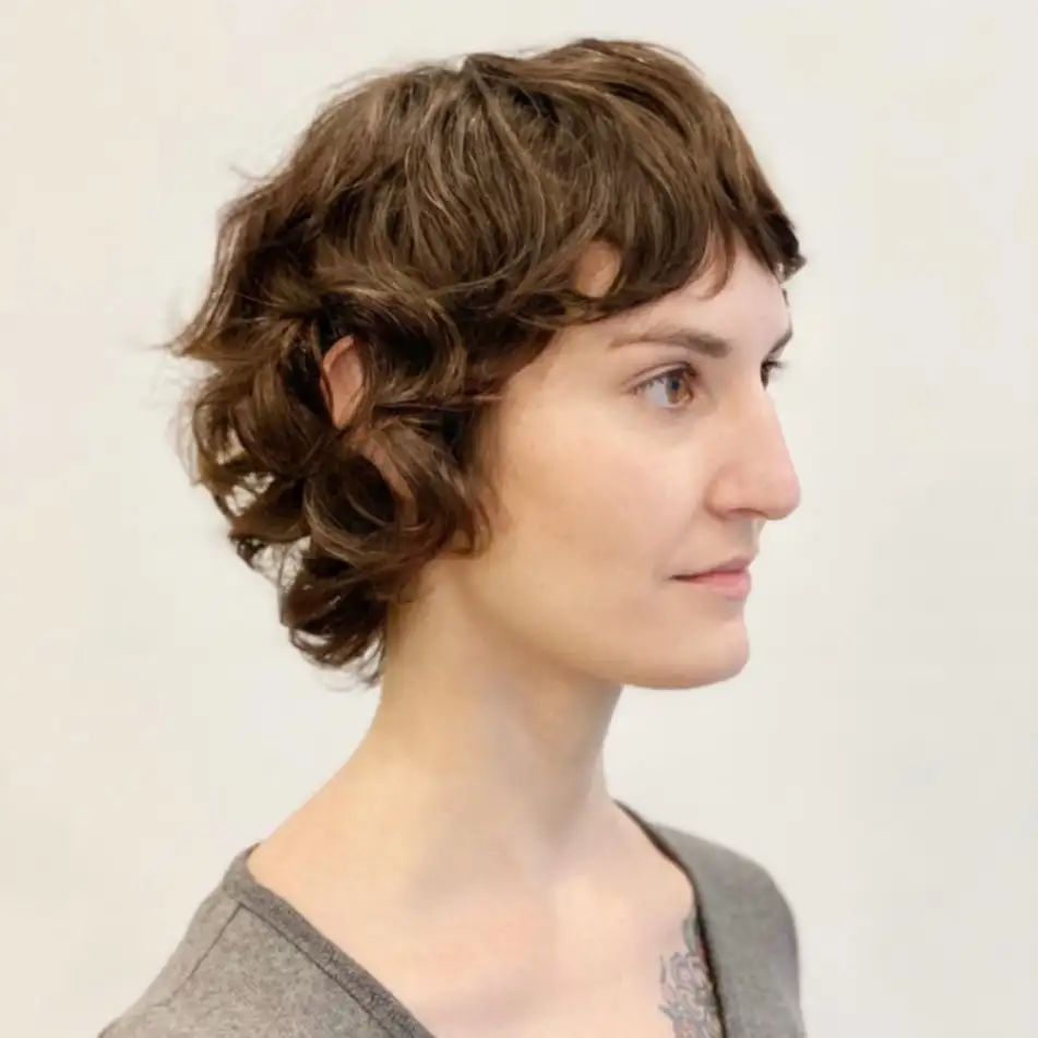Short Shag Cut With Micro Bangs on Wavy Hair
