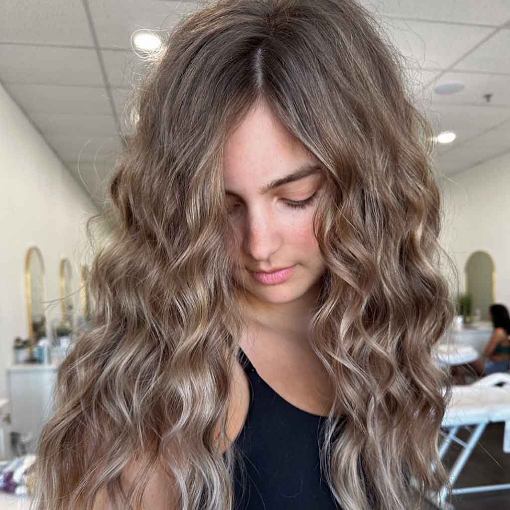 Centre-Parted Light Brown California Brunette With Curls