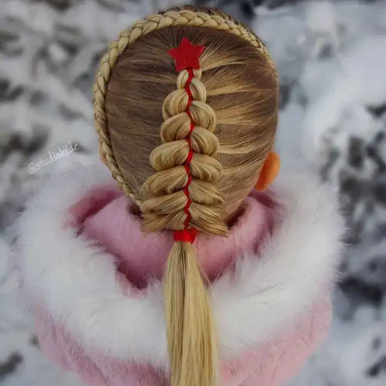Christmas-Tree-Inspired Dutch Five-Strand Ribbon Braid Framed by a Dutch Lace Braid