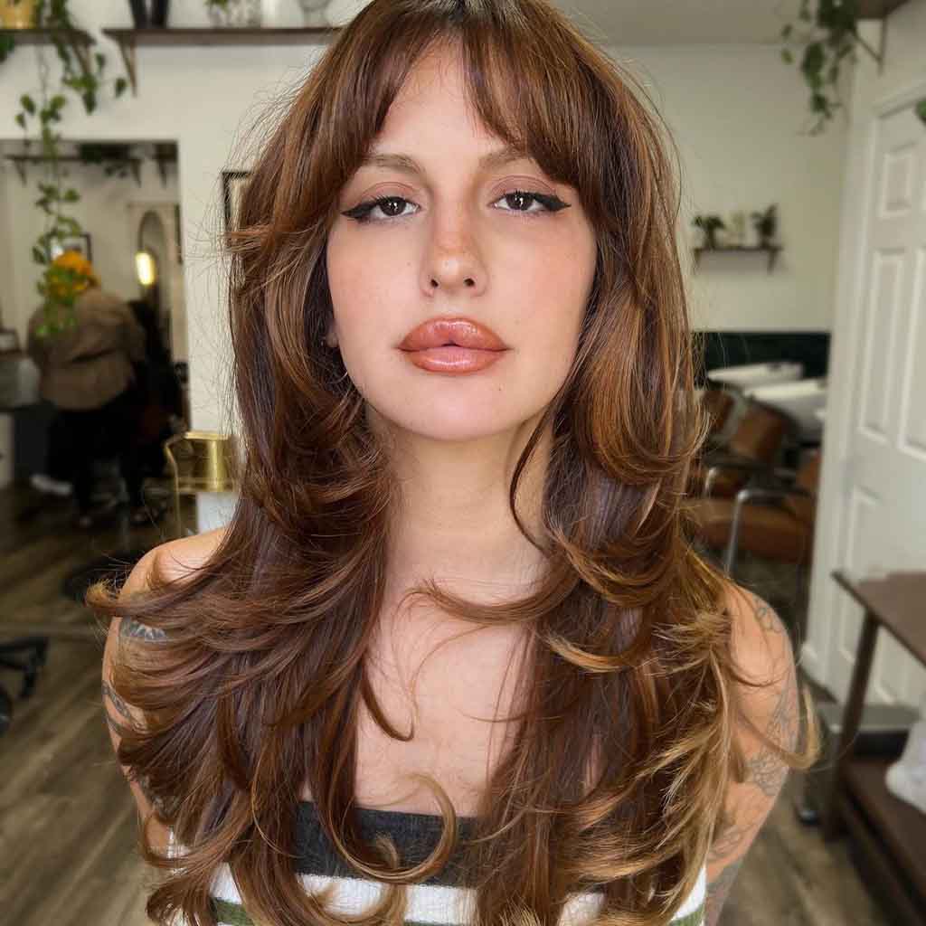 Long Duo-Toned Hair With Layers and Curtain Bangs