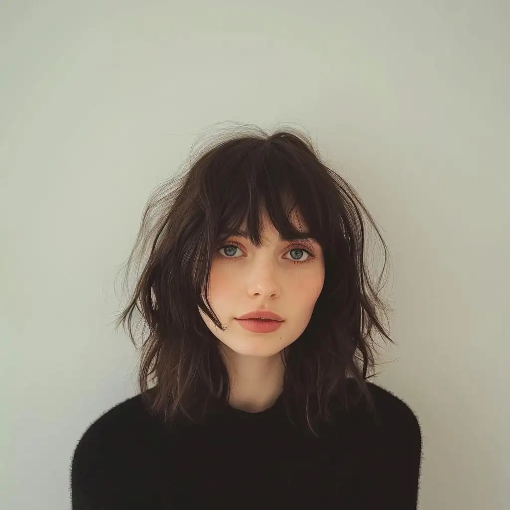 Textured Long Bob With Bangs