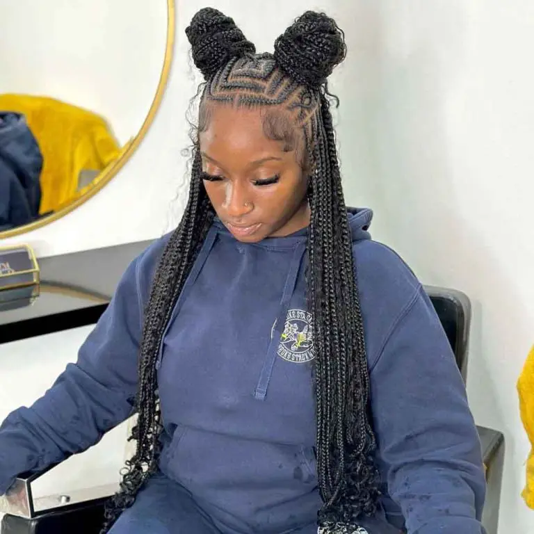2. Long Freestyle Boho Fulani Braids With Buns