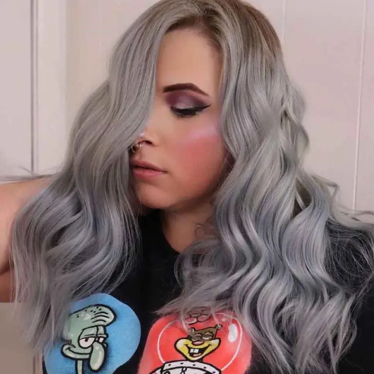 Long Wavy Hair With Smokey Steel Silver Highlights