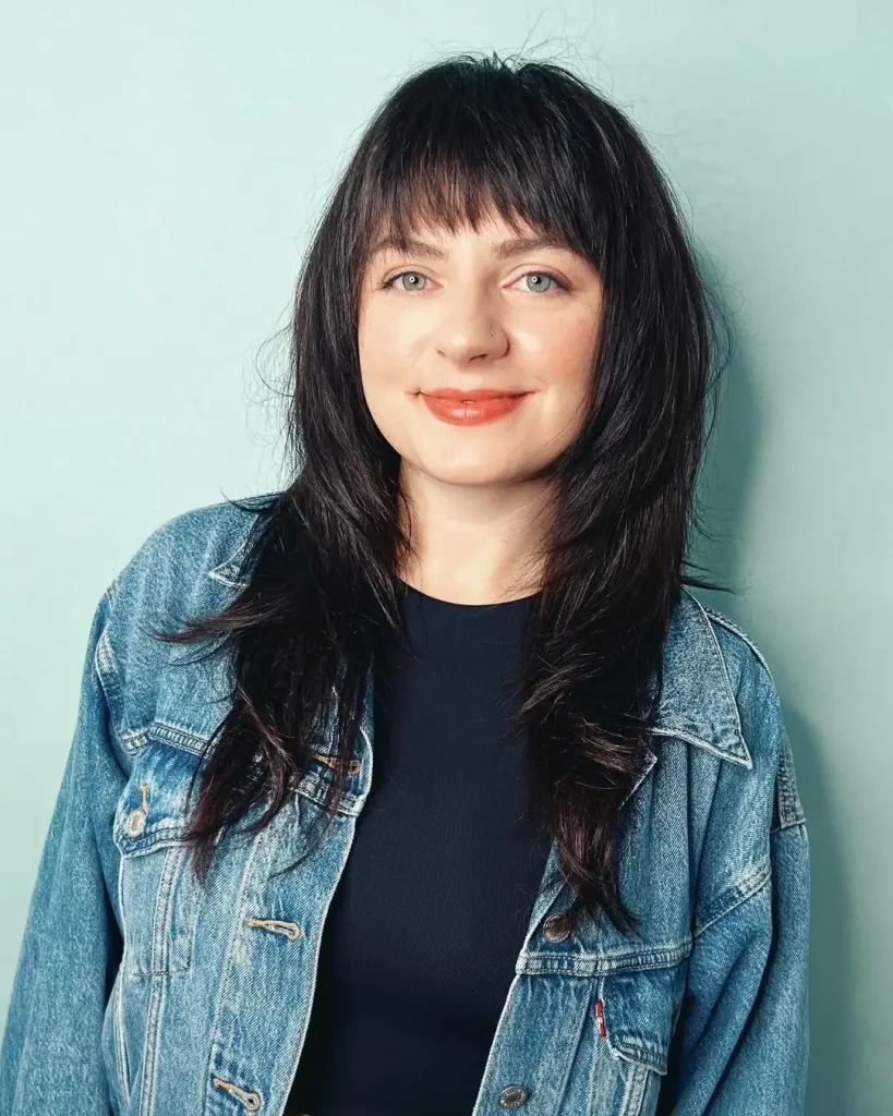 Wolf Cut With Curtain Bangs on Black Hair