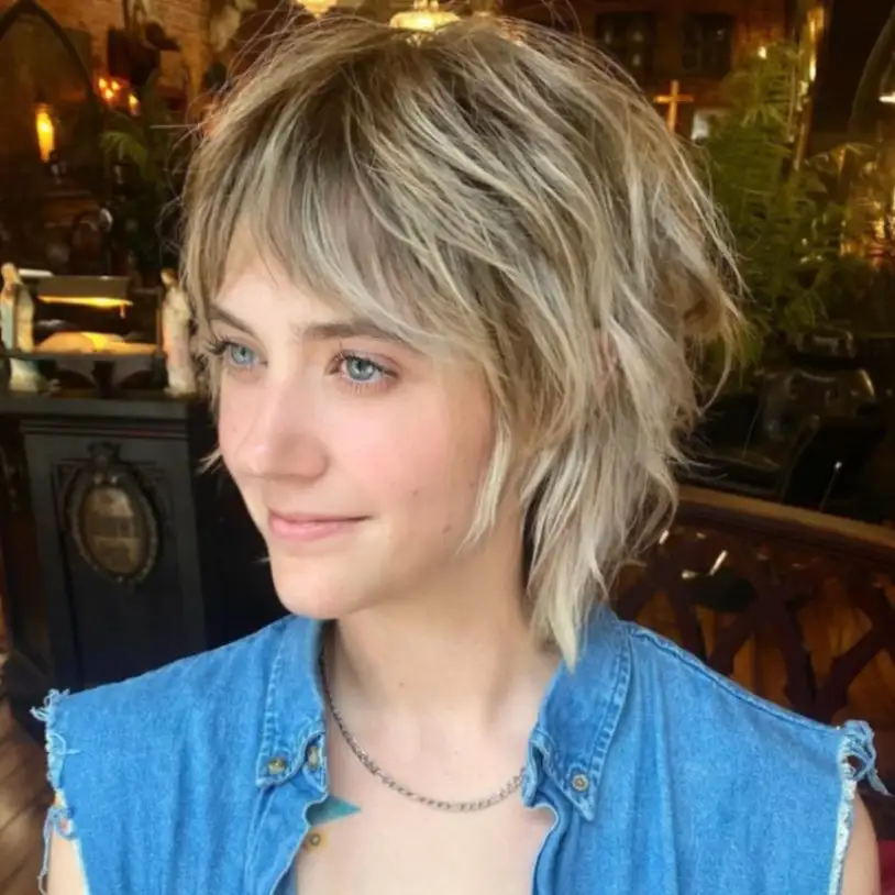 Blonde Short Shag Bob Cut With Bangs
