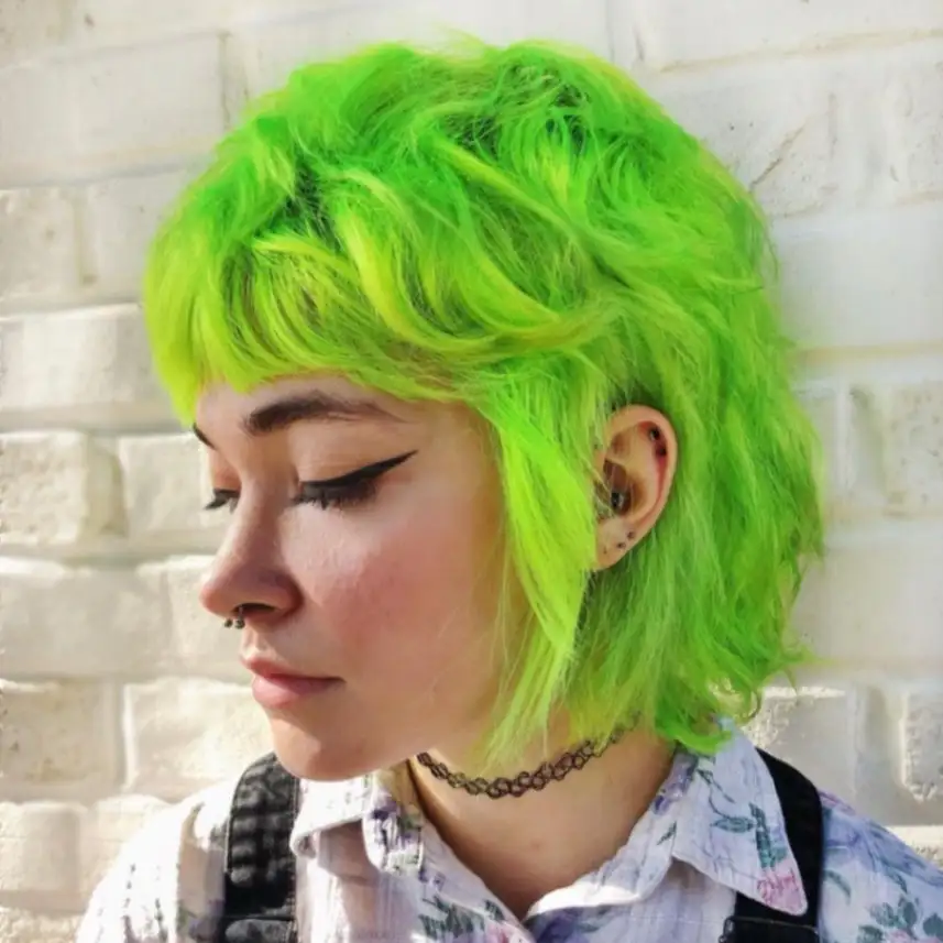 Neon Green Soft Shag Cut With Asymmetric Bangs