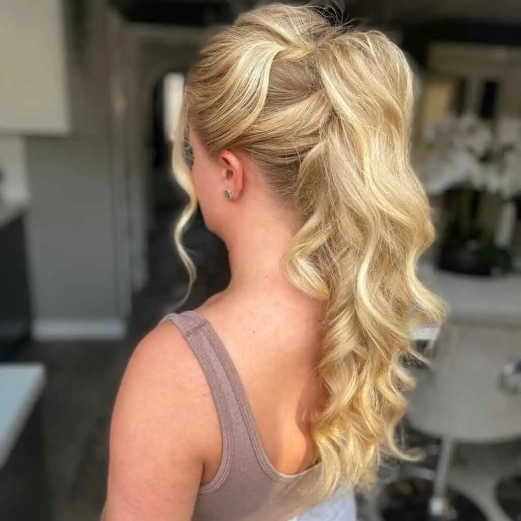Blonde Updo With Wavy Ponytail
