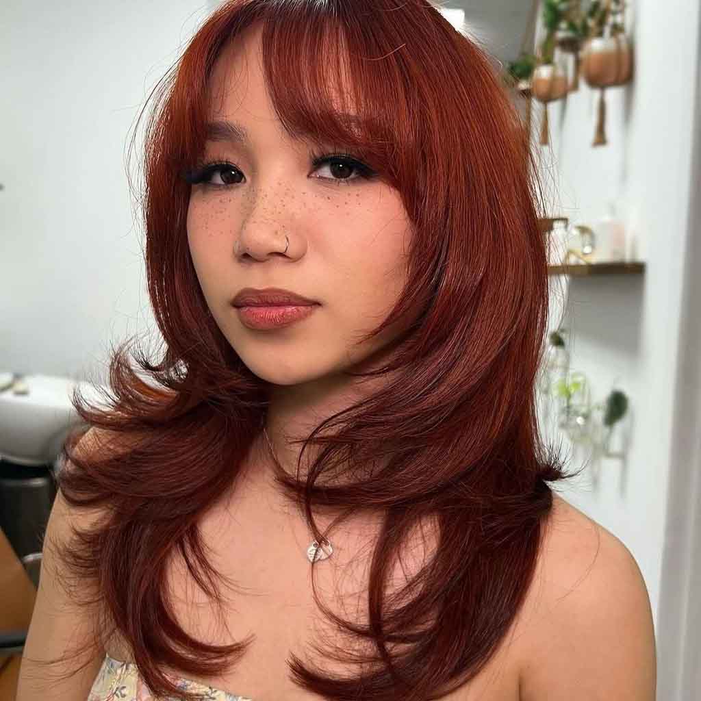 Face Framing Layers on Medium Long Red Hair