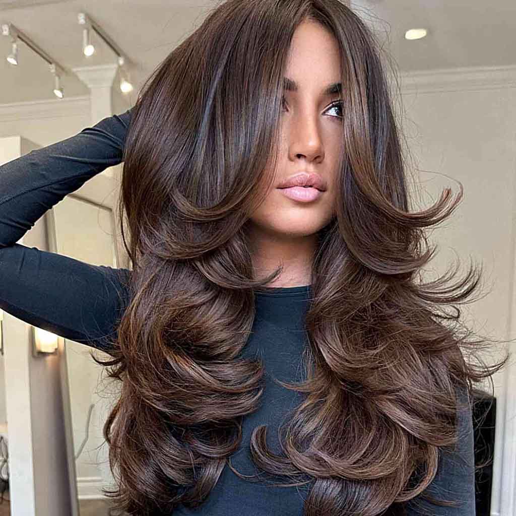 Butterfly Cut With Long Layers and Brunette Balayage