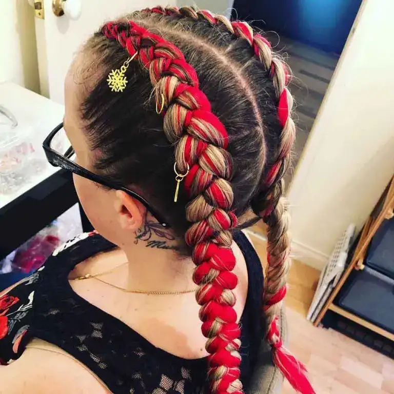 Christmas Hair With Crimson Red and Honey Blonde Dutch Braided Hair Extensions
