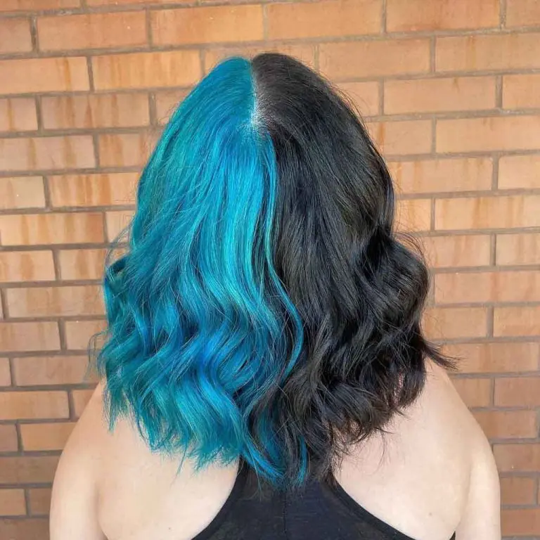 Gemini Style Short Pacific Blue and Black Wavy Hair