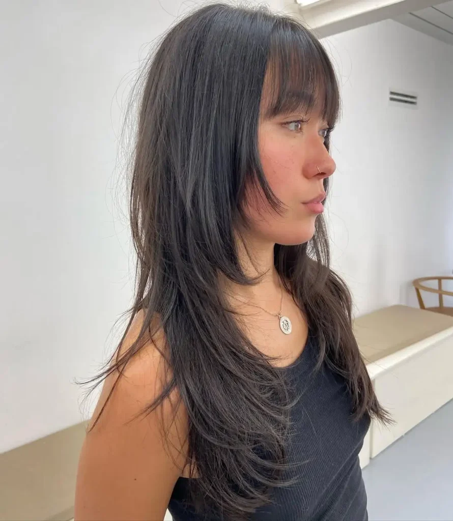 Layered Shag Wolf Cut With Choppy Bangs on Long Hair
