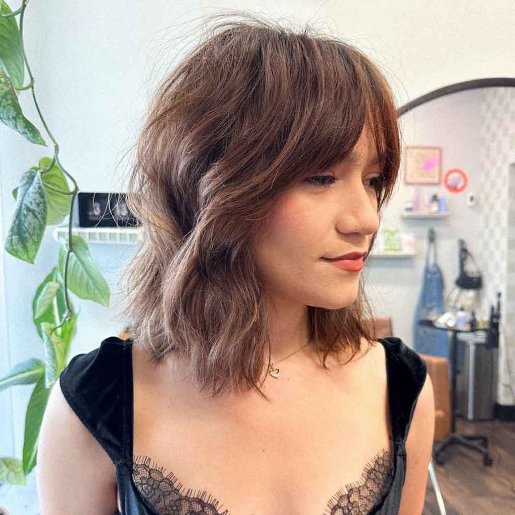 Textured Lob Cut With Bangs