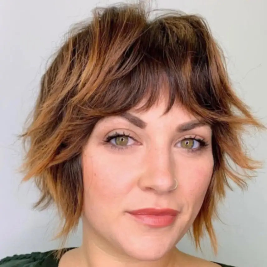 4. Choppy Brown Short Shag Cut With Fringe Bangs 2