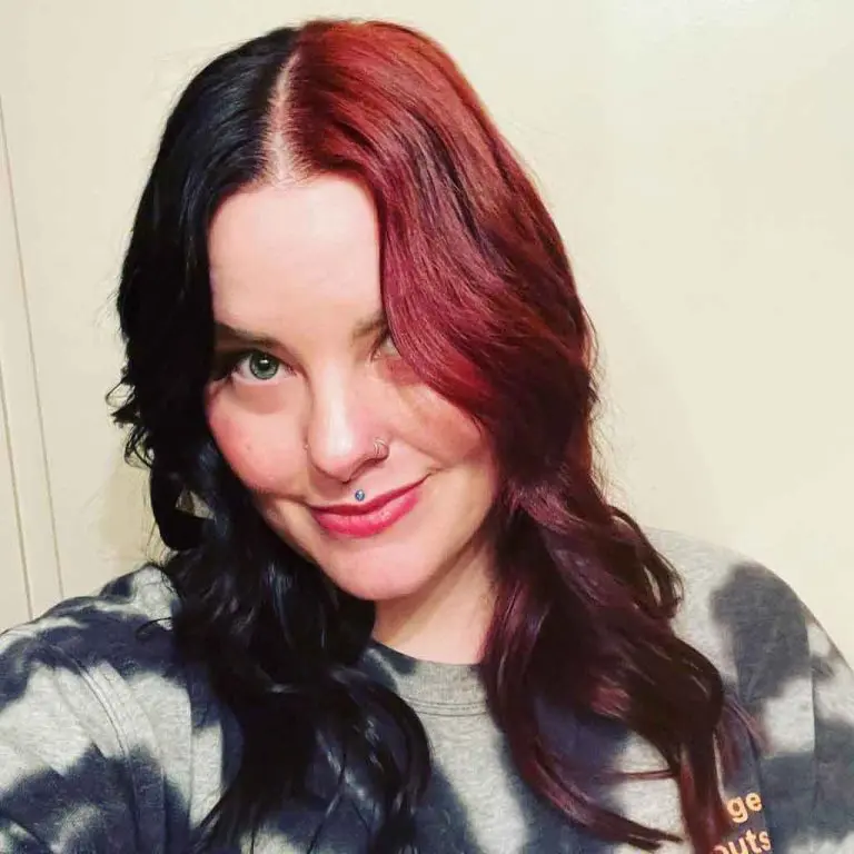 Long Wavy Black and Burgundy Split Gemini Hair