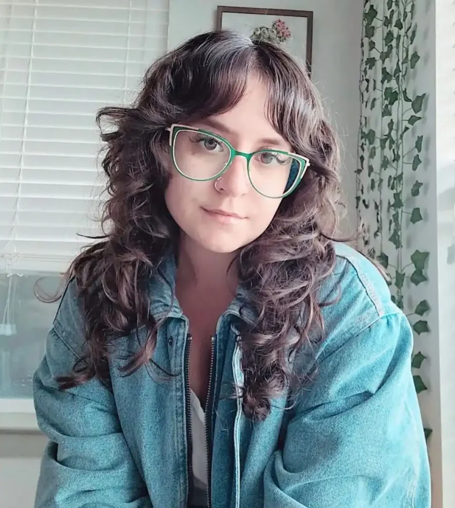Curly Deep Coffee Brown Wolf Cut With Wavy Micro Curtain Bangs