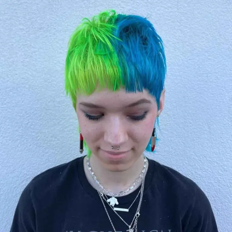 True Blue and Lime Green Pixie Gemini Hair With Choppy Micro Bangs