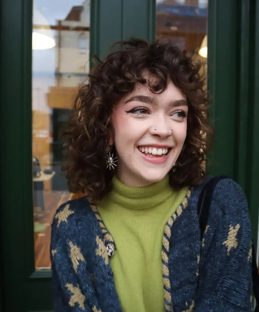 Curly Shag Wolf Cut With Short Curly Bangs