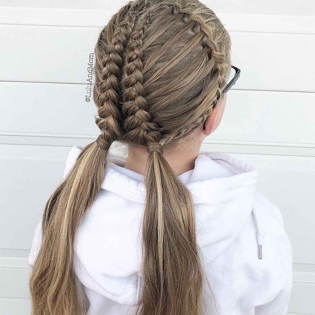 “Rib Cage” Braids With Double Pony