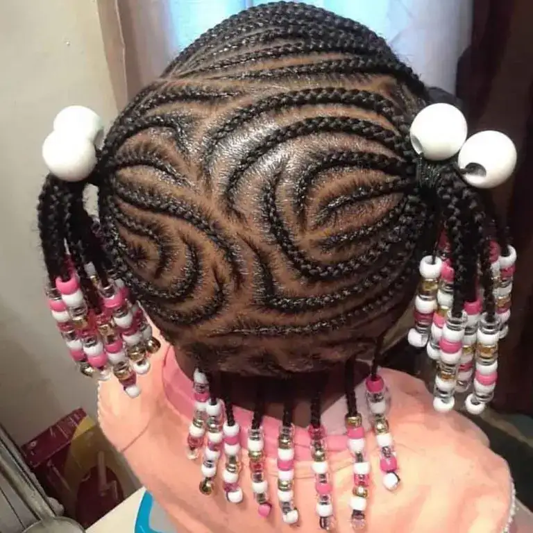 Freestyle Swirl Cornrows With Beads for Kids