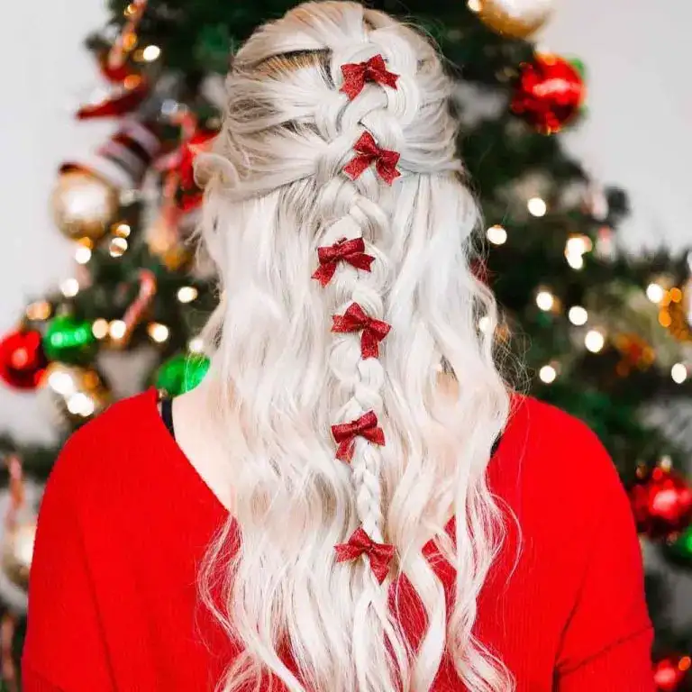 Long Wavy Bleached Blonde Hair With a Bow-Laden French Braid