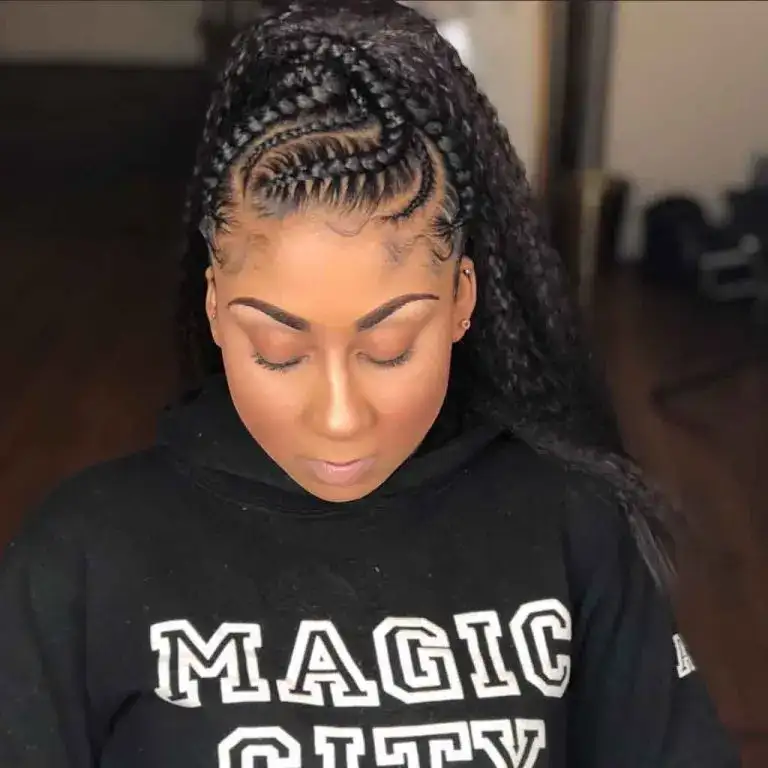 3 Braids Swirl Ponytail With Curved Stitch Method