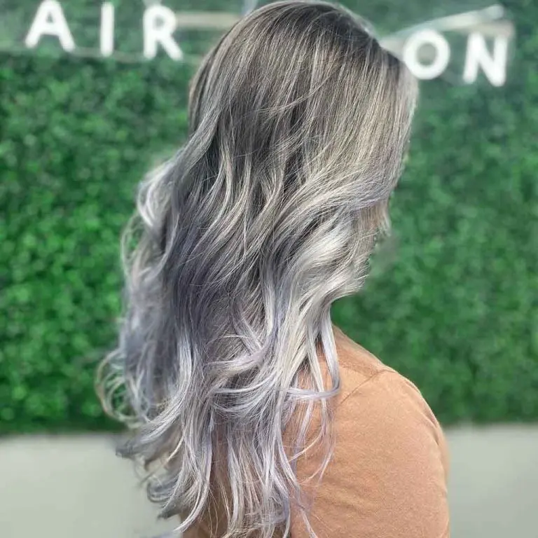 Long Tousled Wavy Hair With Silver Balayage Ombre and Babylights