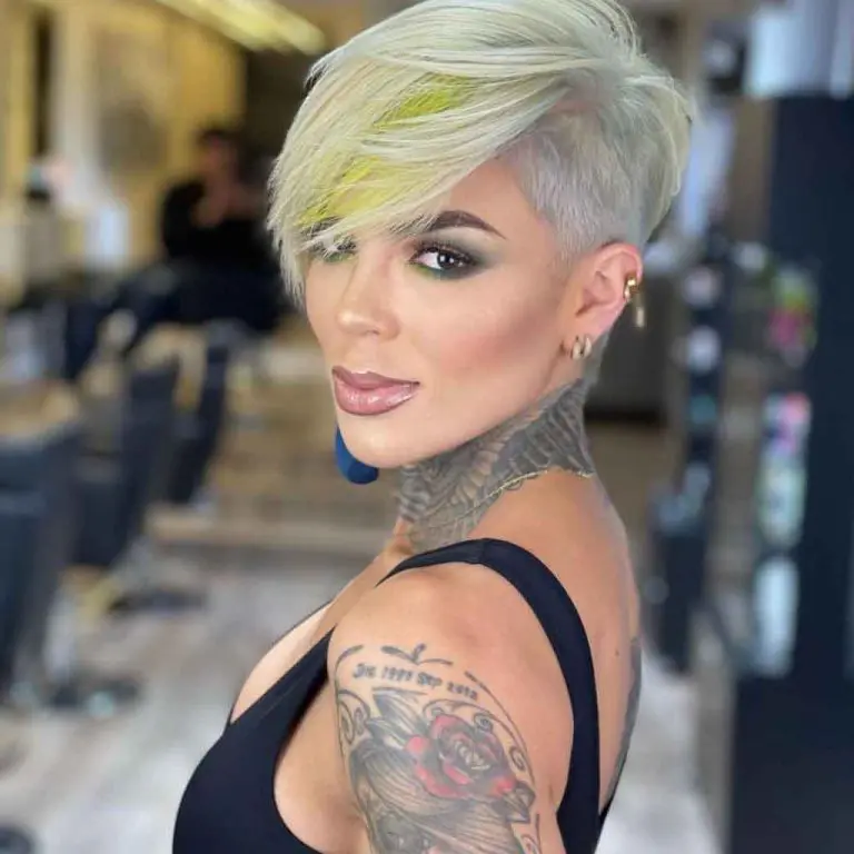 Side-Shaved Blonde Pixie Cut With Yellow Highlights