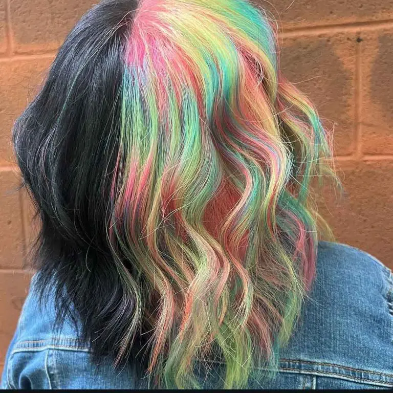 Black and Rainbow Gemini Hair on Extended Bob Cut