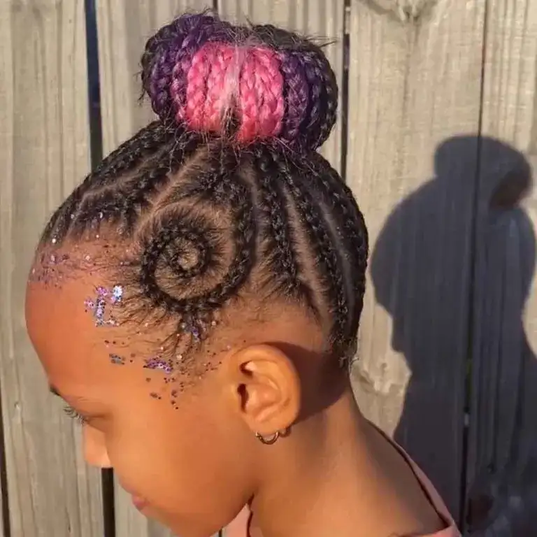 Colored Braided Bailey Bun With Swirl Cornrow