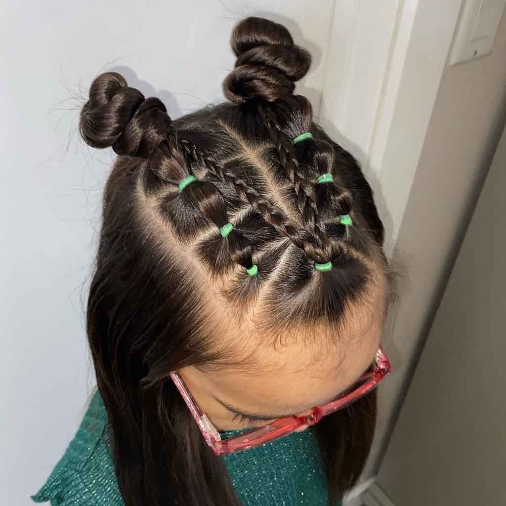 Stylish Top Braids With Space Buns