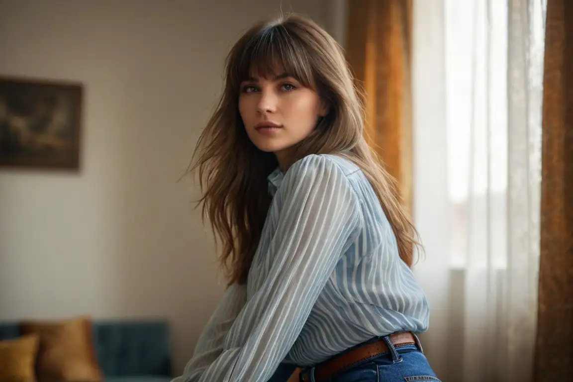 Long Wolf Cuts With Curtain Bangs