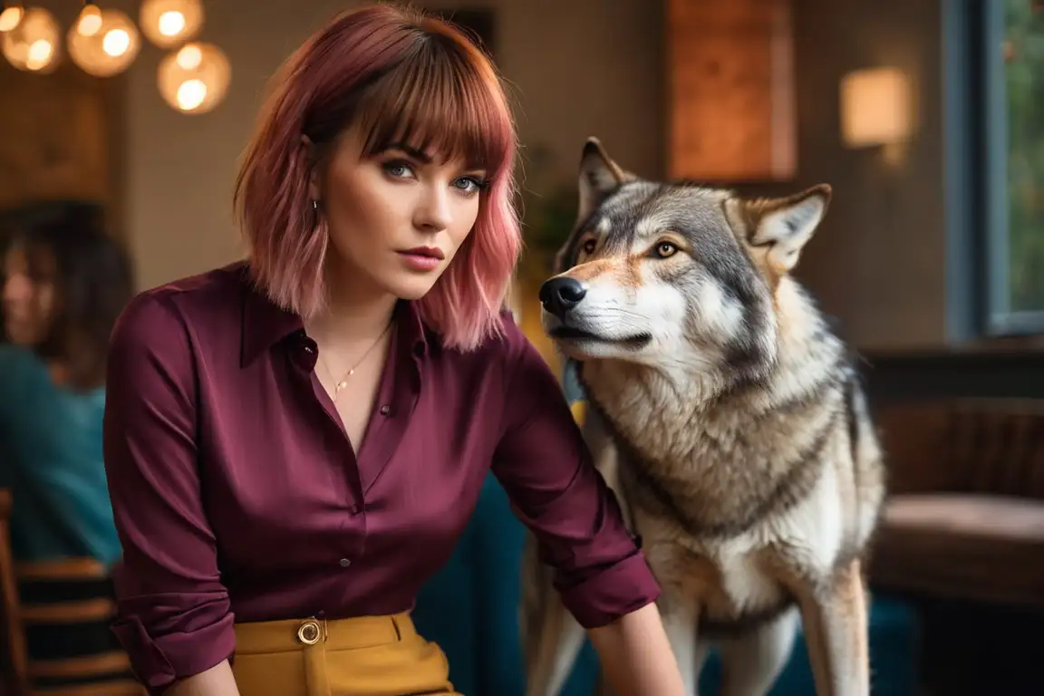 wolf cut hair color ideas with Bangs