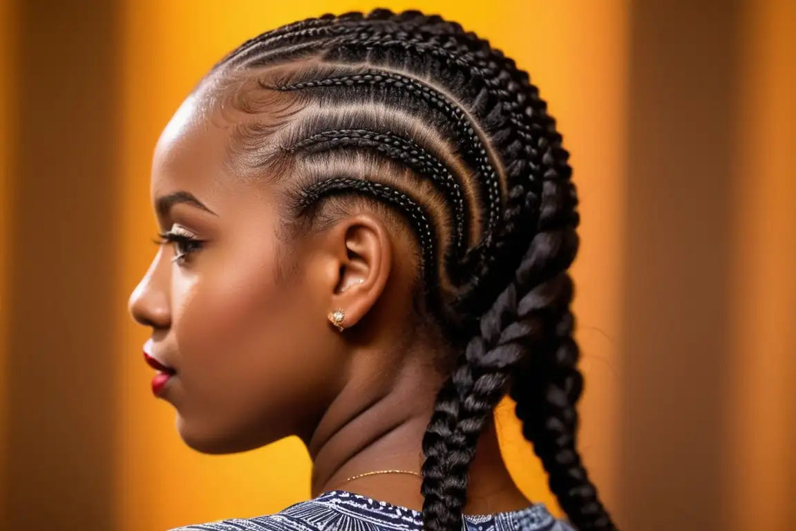 Swirl Cornrows hairstyle for ladies