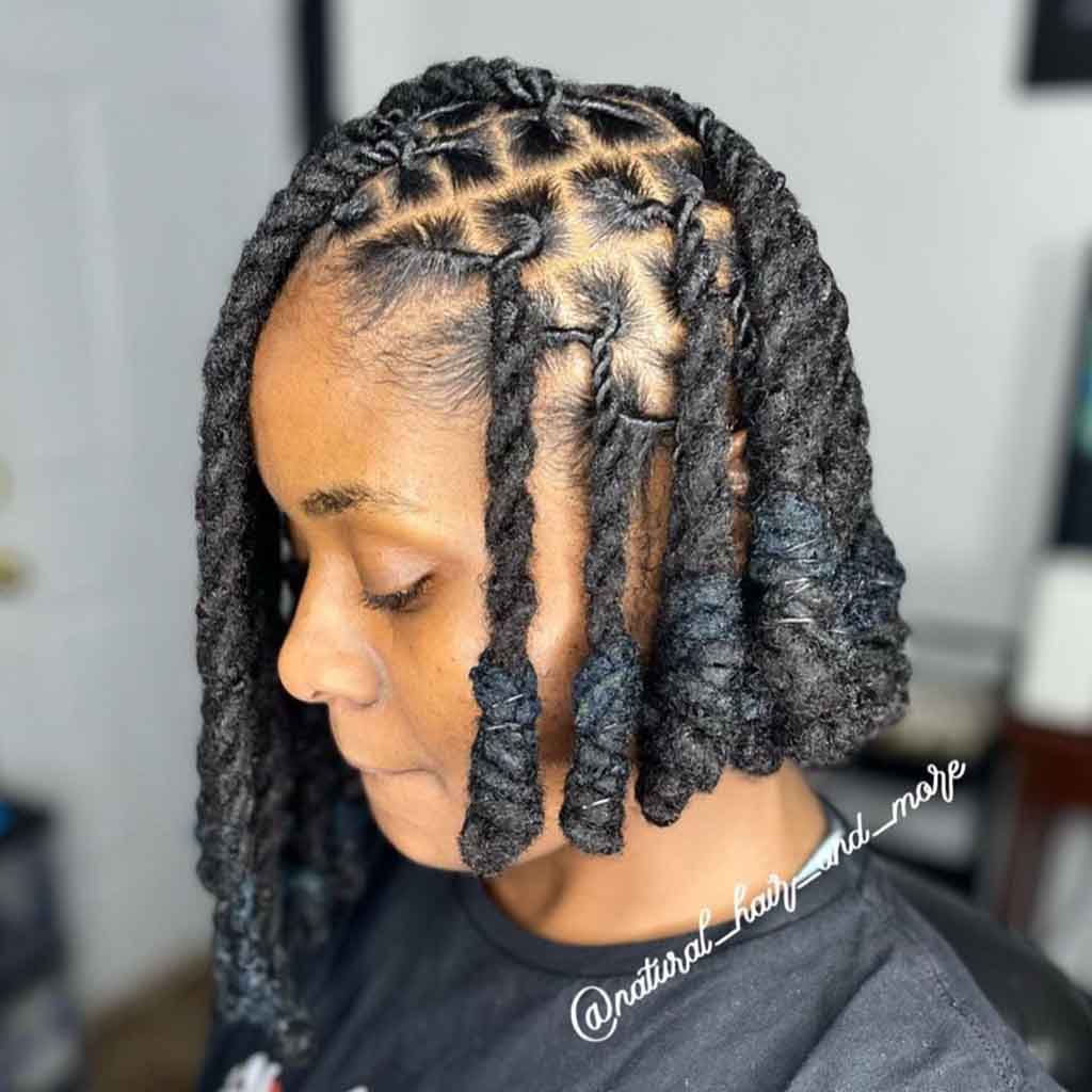1. Black Loc Knots Asymmetrical Bob